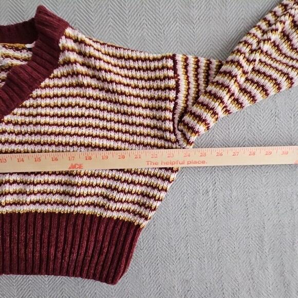 Pink Rose Women's Size Large Brown Striped V Neck Cropped Pullover Sweater NWT - Picture 3 of 13